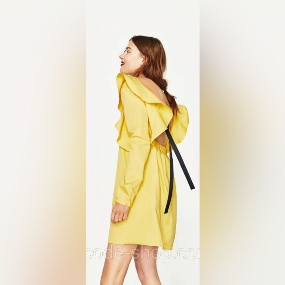 Zara Yellow Backless Ruffle Dress, S - Picture 3 of 11